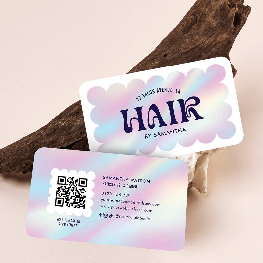 Trendy Holografische QR Code Haarstylist Haarsalon Visitekaartje