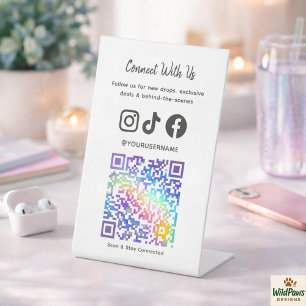 Trendy Holografische QR-code   Neem contact met on Reclamebord Met Voetstuk