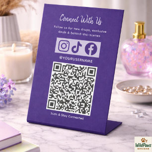 Trendy Holografische QR-code   Neem contact met on Reclamebord Met Voetstuk