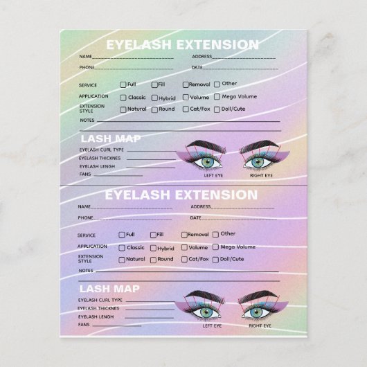 Trendy Hologram Lash Client Record Kaart (Voorkant)