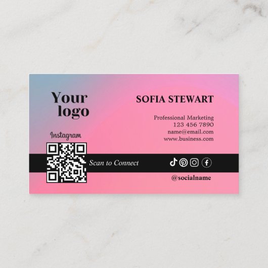 Trendy hologram scan om sociale media pictogrammen visitekaartje (Achterkant)
