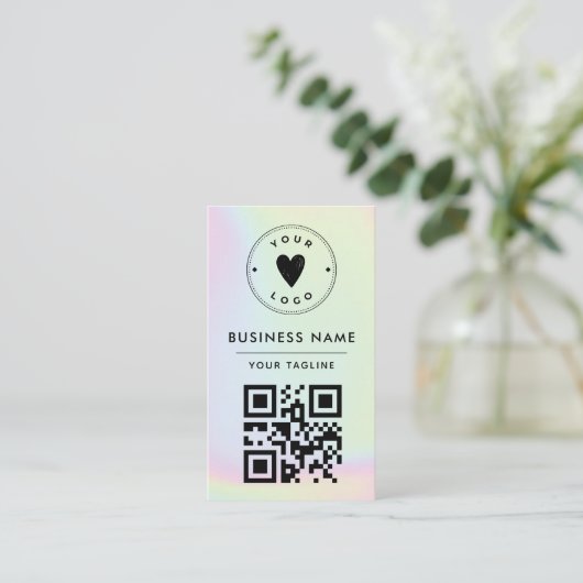 Trendy Holographic Add Your Logo & QR Code Vibrant Visitekaartje (Staand voorkant)