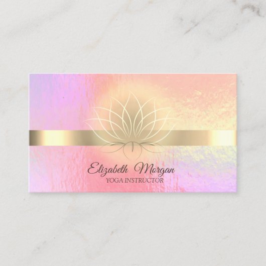 Trendy Holographic, Gold, Lotus Yoga Instructor Visitekaartje (Voorkant)