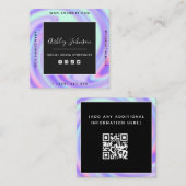 Trendy Holographic Gradient Social Media QR Code Vierkante Visitekaartje (Voorkant / Achterkant)
