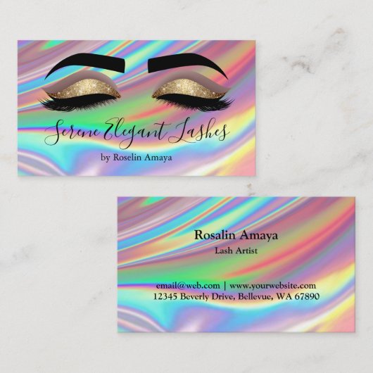Trendy Holographic Lash Tech Make-up Artiest Visitekaartje (Voorkant / Achterkant)