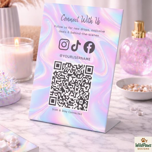 Trendy Holographic QR Code | Connect With Us  Reclamebord Met Voetstuk