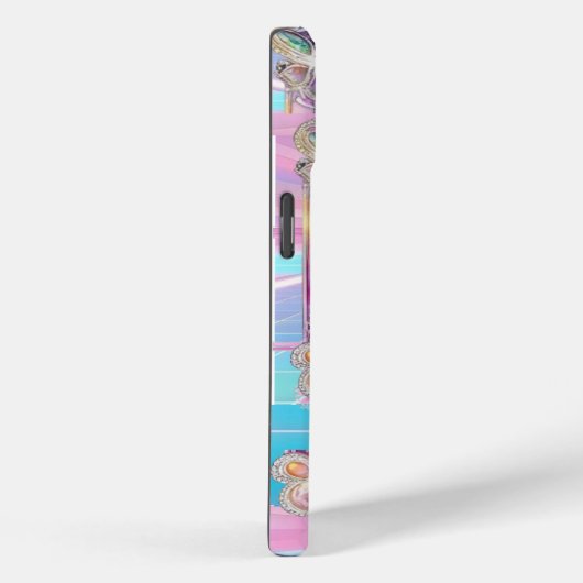 Trendy Holographic Roze Dragonfly iPhone 15 Hoesje (Achterkant / Rechts)
