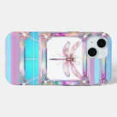 Trendy Holographic Roze Dragonfly iPhone 15 Hoesje (Achterkant (horizontaal))