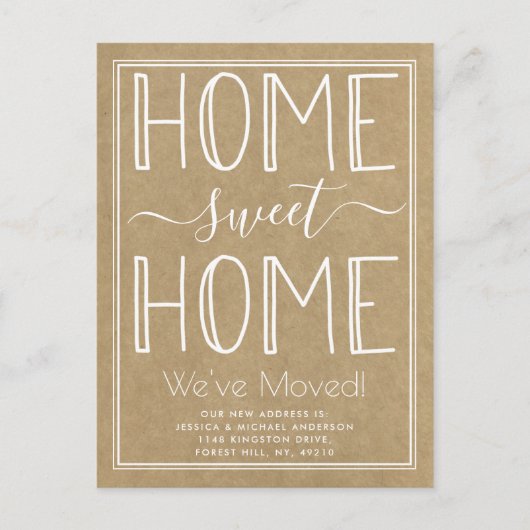 Trendy Home Sweet Home Typografie Kraft Verhuizen Aankondigingskaart (Voorkant)
