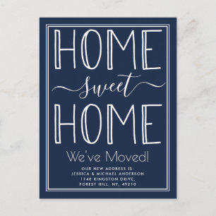Trendy Home Sweet Home Typografie Navy Moving Aankondigingskaart