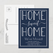 Trendy Home Sweet Home Typografie Navy Moving Aankondigingskaart (Voorkant / Achterkant)