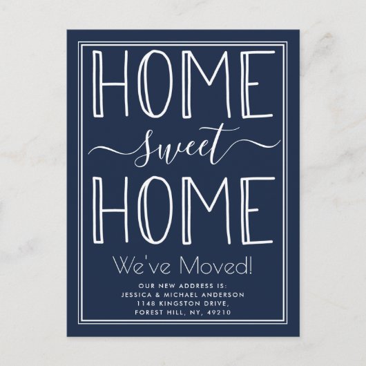 Trendy Home Sweet Home Typografie Navy Moving Aankondigingskaart (Voorkant)