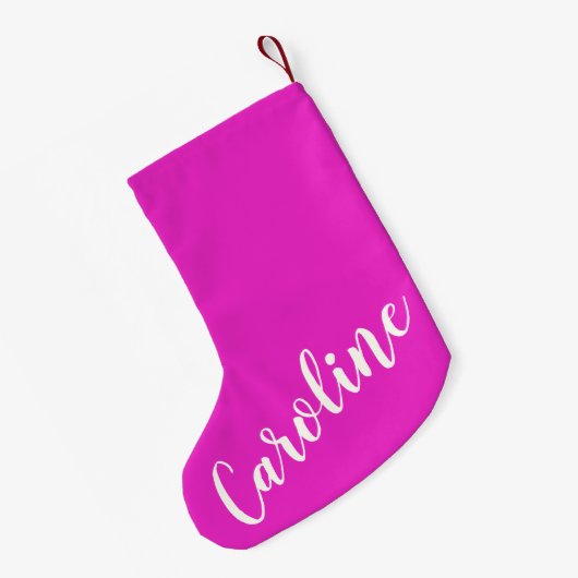 Trendy Hot Pink Calligrafie Persoonlijke naam Kleine Kerstsok (Achterkant (Hangend))