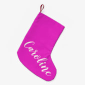 Trendy Hot Pink Calligrafie Persoonlijke naam Kleine Kerstsok (Voorkant (Hangend))