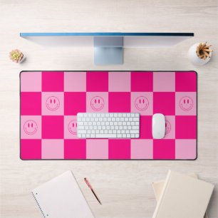 Trendy Hot Pink Checkered & Retro Happy Smile Bureaumat
