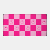 Trendy Hot Pink Checkered & Retro Happy Smile Bureaumat (Voorkant)
