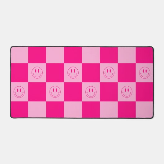 Trendy Hot Pink Checkered & Retro Happy Smile Bureaumat (Voorkant)