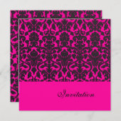 Trendy Hot Pink Damask Wedding Invitations Kaart (Voorkant / Achterkant)