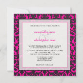 Trendy Hot Pink Damask Wedding Invitations Kaart (Achterkant)