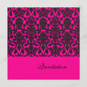 Trendy Hot Pink Damask Wedding Invitations Kaart