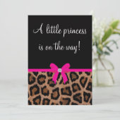 Trendy Hot Pink en Black Leopard Bow Baby shower Kaart (Staand voorkant)
