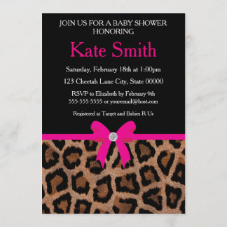 Trendy Hot Pink en Black Leopard Bow Baby shower Kaart