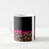 Trendy Hot Pink en Black Leopard Bow Koffiemok (Voorkant links)