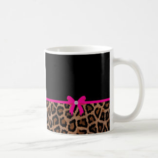 Trendy Hot Pink en Black Leopard Bow Koffiemok