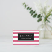 Trendy Hot Pink en Black Stripes Mode Designer Visitekaartje (Staand voorkant)