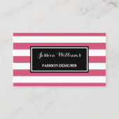 Trendy Hot Pink en Black Stripes Mode Designer Visitekaartje (Voorkant)