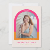 Trendy Hot Pink en Oranje Arch Graduation Party Kaart (Voorkant)