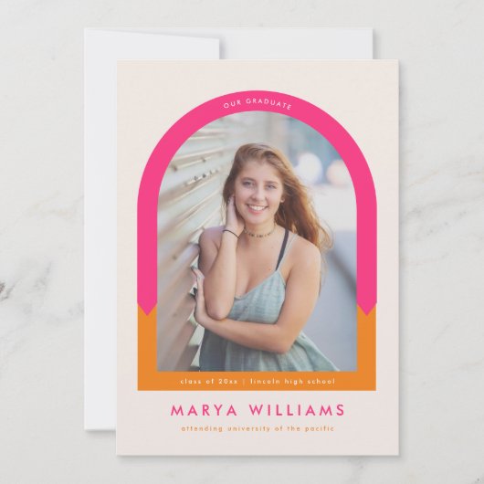 Trendy Hot Pink en Oranje Arch Graduation Party Kaart (Voorkant)