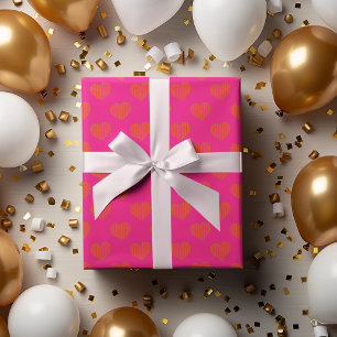 Trendy Hot Pink en Oranje Glitter Heart Inpakpapier Vel