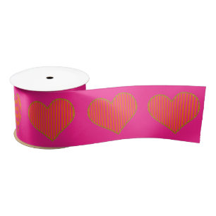 Trendy Hot Pink en Oranje Glitter Heart Satijnen Lint