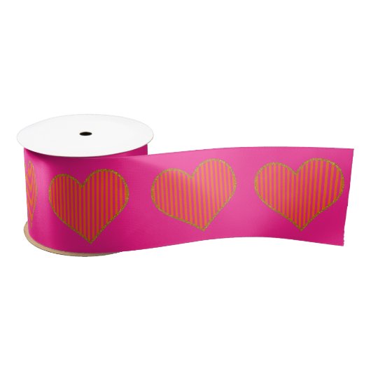 Trendy Hot Pink en Oranje Glitter Heart Satijnen Lint (Spoel)