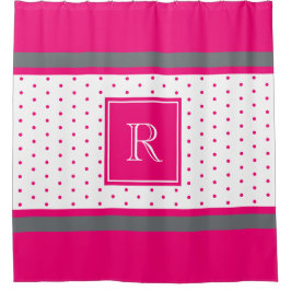 Trendy Hot Pink en Silver Striped Monogrammen Douchegordijn