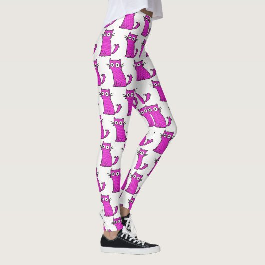 Trendy Hot Pink en White Funny Cat Leggings (Rechts)