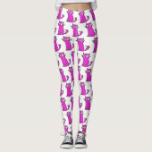 Trendy Hot Pink en White Funny Cat Leggings (Voorkant)