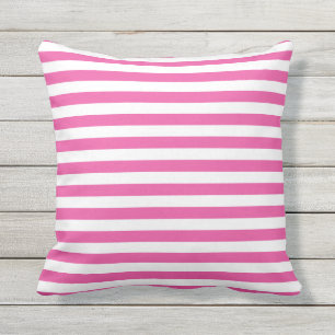 Trendy Hot Pink en White Striped Buitenkussen