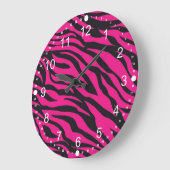 Trendy Hot Pink Fuchsia Black Zebra Stripes Print Grote Klok (Hoek)