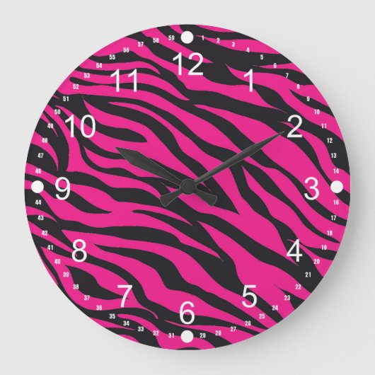 Trendy Hot Pink Fuchsia Black Zebra Stripes Print Grote Klok (Voorkant)