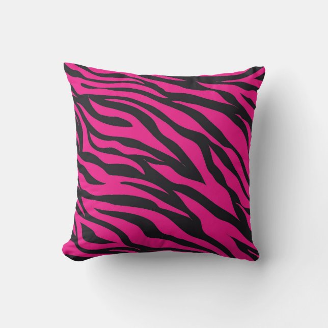 Trendy Hot Pink Fuchsia Black Zebra Stripes Print Kussen (Voorkant)