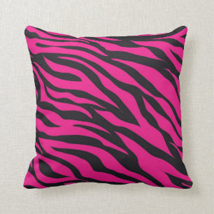 Trendy Hot Pink Fuchsia Black Zebra Stripes Print Kussen