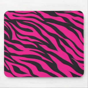 Trendy Hot Pink Fuchsia Black Zebra Stripes Print Muismat