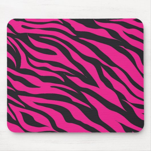 Trendy Hot Pink Fuchsia Black Zebra Stripes Print Muismat (Voorkant)