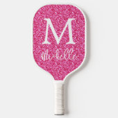 Trendy Hot Pink Glitter Monogram Initiaal Naam Pickleball Paddle (Voorkant)