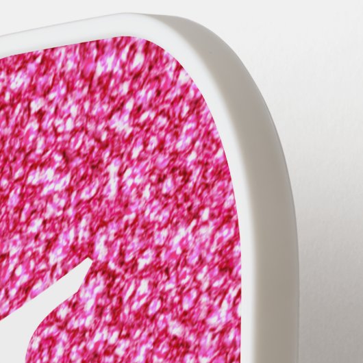 Trendy Hot Pink Glitter Monogram Initiaal Naam Pickleball Paddle (Links Detail)