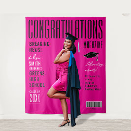 Trendy Hot Pink Graduation Magazine News Welcome Wandkleed