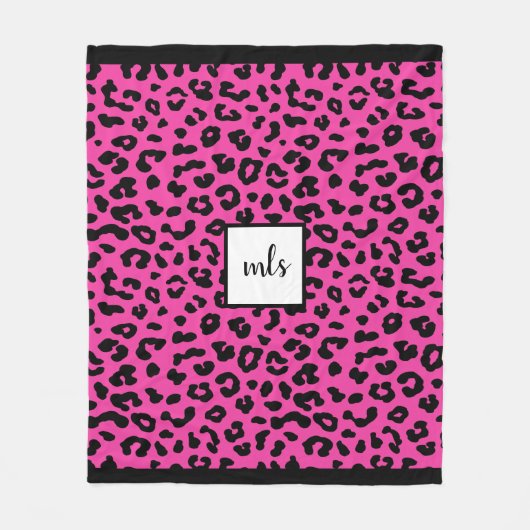 Trendy Hot Pink Leopard Animal Print Monogram Fleece Deken (Voorkant)