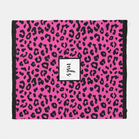 Trendy Hot Pink Leopard Animal Print Monogram Fleece Deken (Voorkant (Horizontaal))